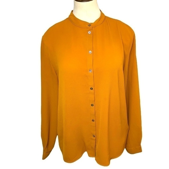 Jacqueline De Yong Rusty Orange Crepe Blouse Mandarin Collar Long Sleeves 36 EU - Picture 1 of 14